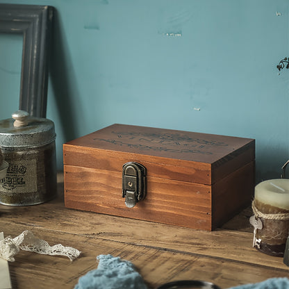 Handcrafted wooden storage box with lock for desk organization, not waterproof, suitable for cosmetics, sundries, and documents.