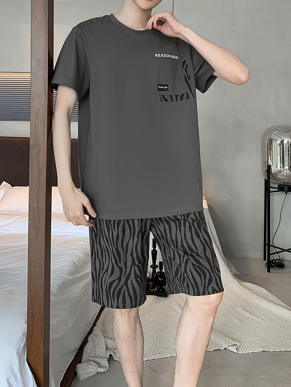 Men's cotton pajama set with short sleeves, perfect for summer.