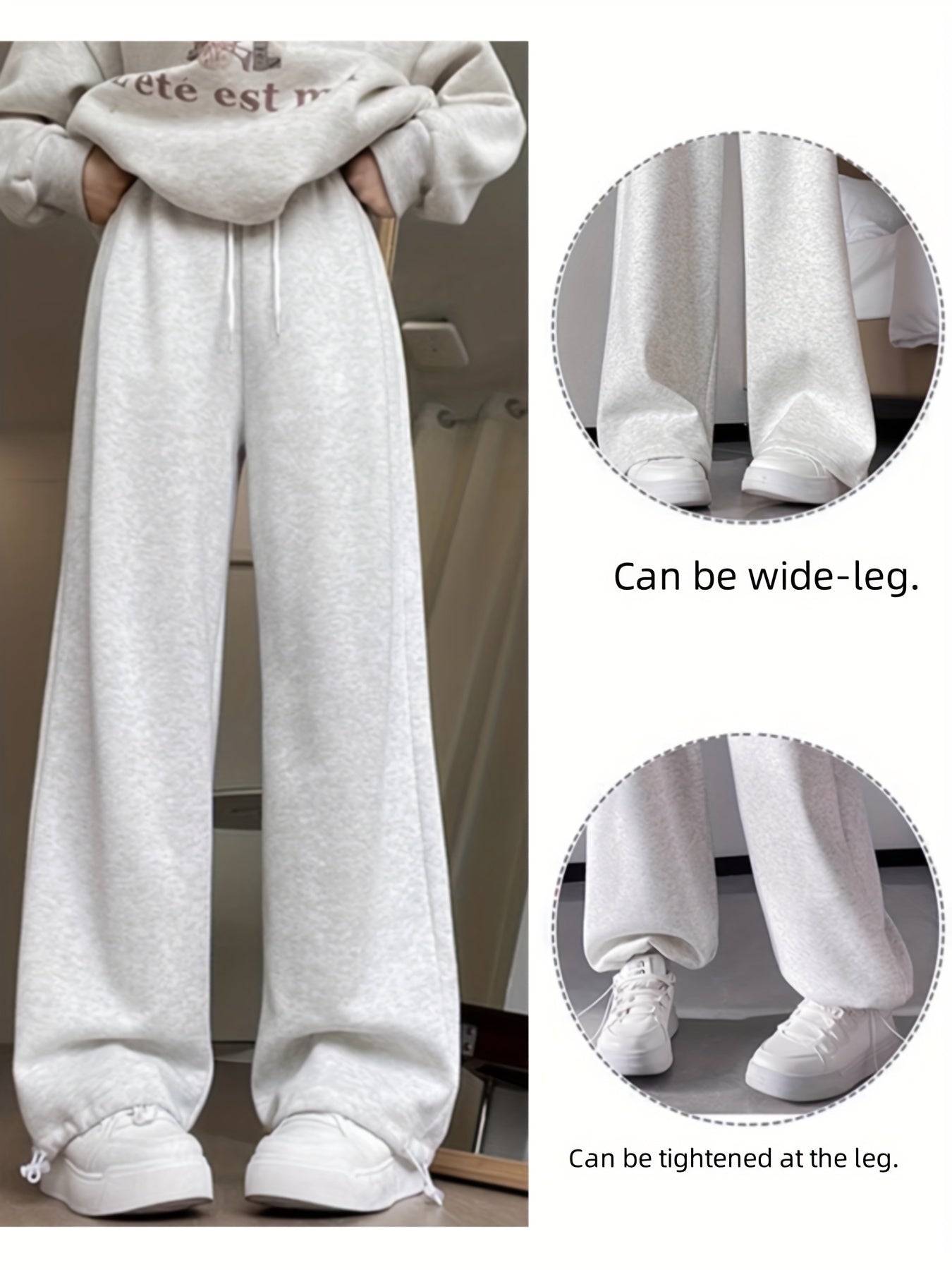 Introducing our new Youthful Wide-Leg Sweatpants for Spring/Summer 2024: made from a polyester blend, micro-elastic, solid color, long length, with pocket detail, loose fit, and suitable