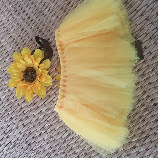 Newborn Baby Sunflower Tutu Skirt with Bow, Baby Headdress, Flower Girls Photography Prop Outfit, Costume