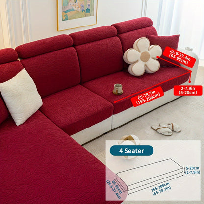 1-piece all-season red sofa cover is scratch-resistant and stain-proof, ideal for 1 to 4-seater sofas in the living room, bedroom, or office. Features a modern jacquard design, non-slip elastic, and is machine washable.