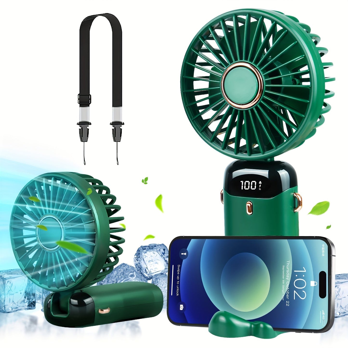 Compact 5-Speed Mini Fan equipped with LED Display, Powerful Airflow, Collapsible Neckband, Convenient Button Operation, Rechargeable via USB with 1200mAh Lithium Battery, Durable ABS Construction, Stylish Painted Finish, Wearable Fan for Indoor and