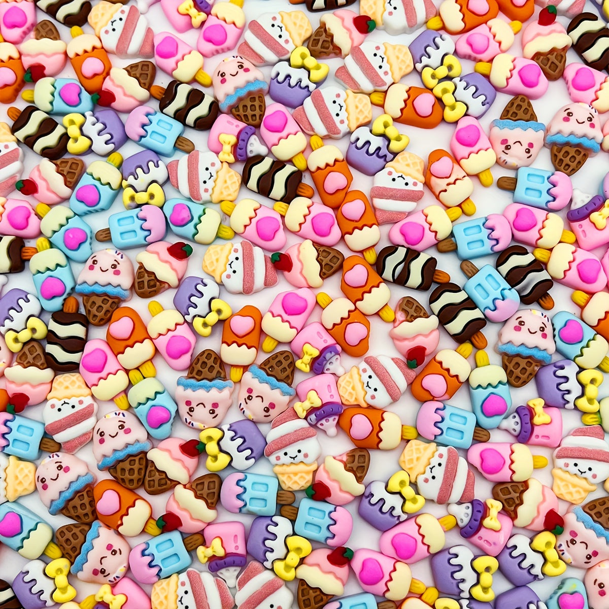 Set of 50 adorable Kawaii cartoon ice cream cone resin flatback charms for crafting DIY scrapbooking, phone case decoration, and hair clip embellishment