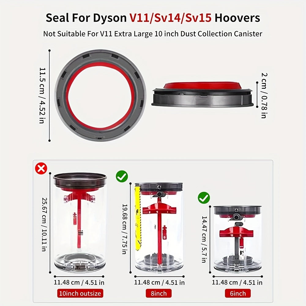 Maintenance kit for regular size canisters: Vacuum Top Seal Ring Repair Accessory for V11, V15, SV14, SV15, SV22. Non-electric, plastic central vacuum part compatible with regular size canisters, excluding V11 Outsize and Slim models.