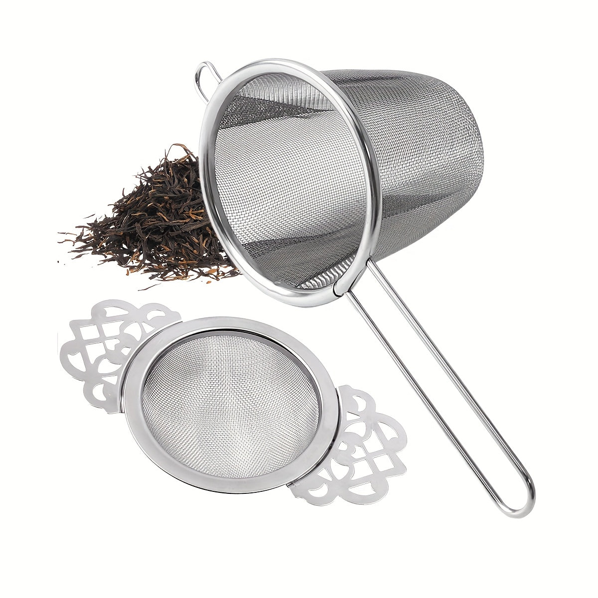 Stainless Steel Tea Infuser Set with Handle - Includes 1 Piece and 2 Pieces - Fine Mesh Strainers for Loose Leaf Tea - Ideal for Brewing Tea and Coffee at Home or in Restaurants - Great for Holiday Gifts such as Christmas, Easter, St. Patrick's Day