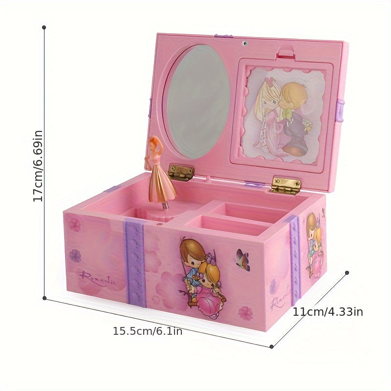 MiiYoung Ballet Dancer Music Box with Makeup Mirror - Rotating Jewelry Organizer, Ideal Birthday Present for Girls