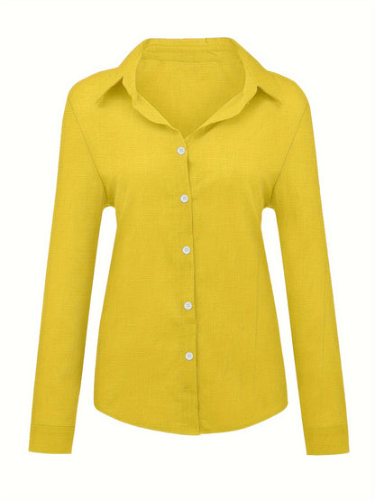 Women's long sleeve linen shirt, perfect for spring and fall casual wear.