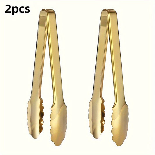 Gold Tone Buffet Tongs - 2 Pack, 9-Inch Stainless Steel, Easy Grip for Parties, Catering, Kitchen