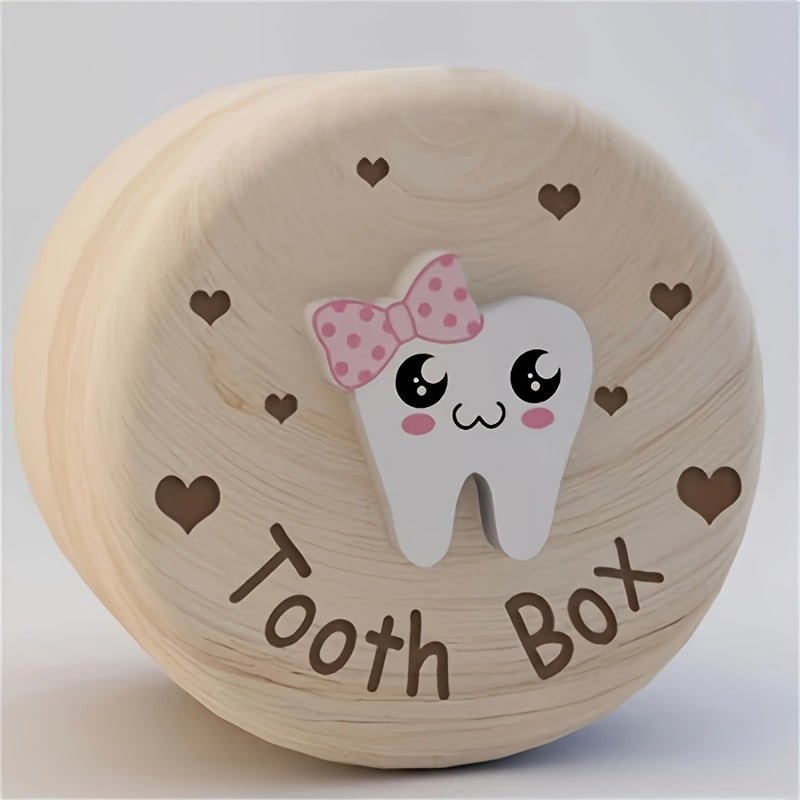 3D Carved Wooden Tooth Fairy Box for Boys & Girls - Ideal Keepsake Gift for Holidays & Birthdays, Round Shape, Not Waterproof