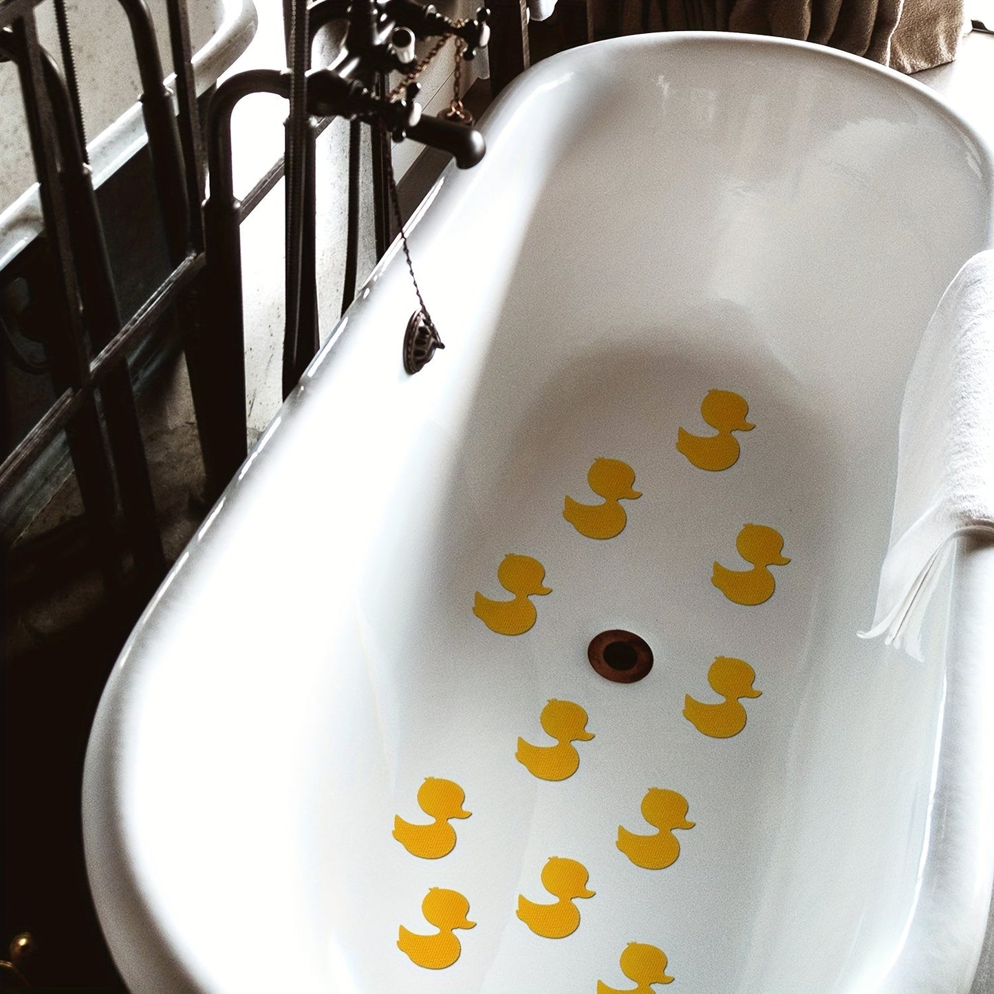 Set of 10 Yellow Duck Shaped Non-slip Stickers for Bathroom, Adorable Shower Tread Stickers, Anti-slip Strips for Bathrooms, Bathtub Safety Decals with Adhesive Backing, Bathroom Essentials