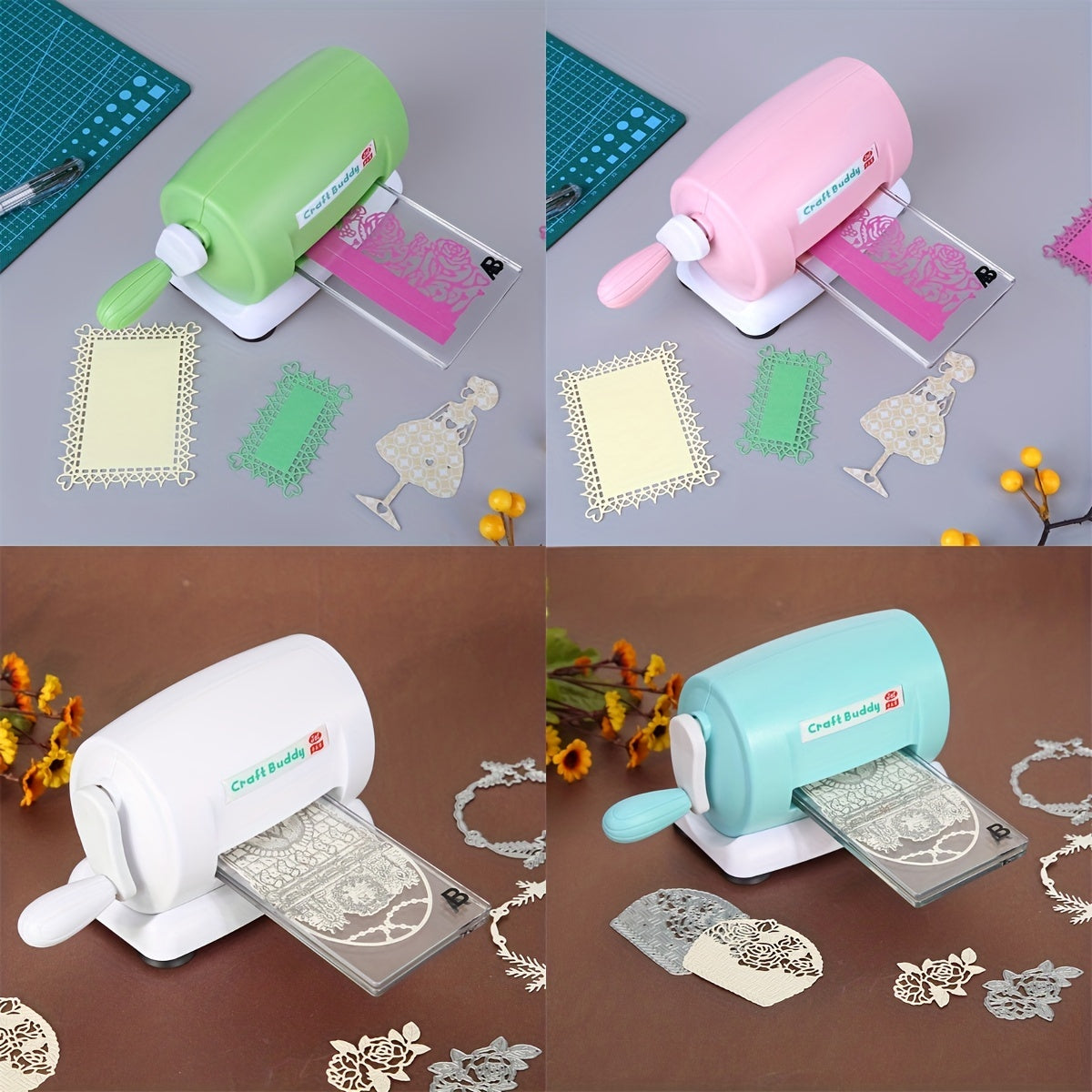 Craft Buddy Scrapbook Die Cutting Embossing Machine with 5 colors and 1 Set A&B Acrylic Cutting Pads for DIY Scrapbooking Paper Crafts.