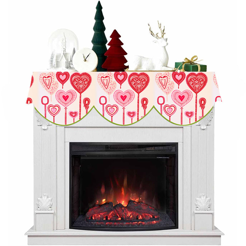 Valentine's Day Fireplace Scarf Cover for Home Decor, Love Heart Design, 49.78cm x 199.9cm, Polyester Material, No Electricity Required - Perfect for Living Room Fireplace or Window Decoration