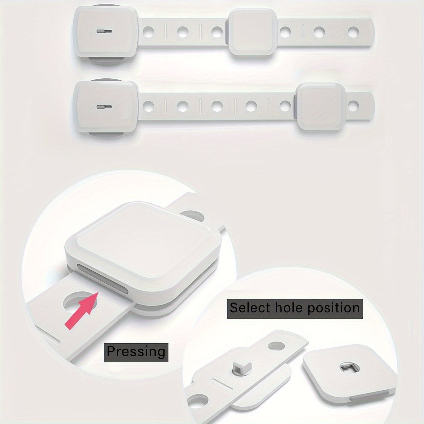 Multifunctional Safety Locks - Choose from sets of 4, 6, 8, or 10. Adjustable Drawer Locks that require no drilling for installation. Perfect for cabinets, drawers, refrigerators, dishwashers, and toilet seats.