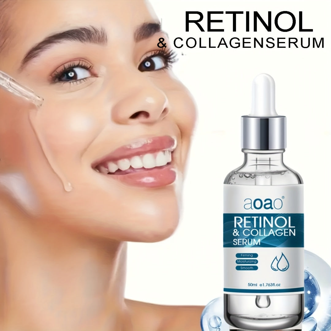 High-End Facial Treatment Serum for Smooth, Beautiful Skin with Retinol, Collagen, and Hyaluronic Acid, Alcohol-Free.