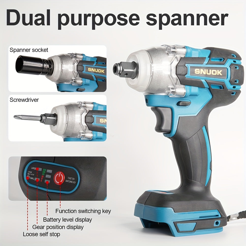 SNUOK 18V Brushless Electric Wrench, Dual Function Drill for DIY & Repair with High Torque & Pure Copper Motor. Compatible with Makita 18V lithium battery.