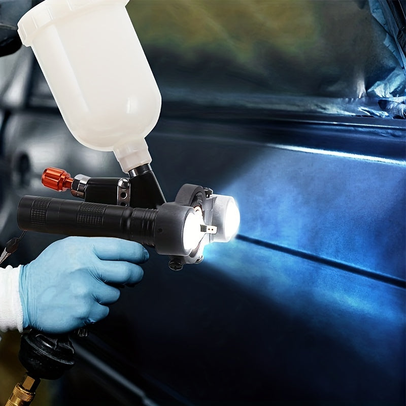 Spray Gun Light with built-in battery for automotive painting, featuring LED attachment with white and warm two-color lighting system.