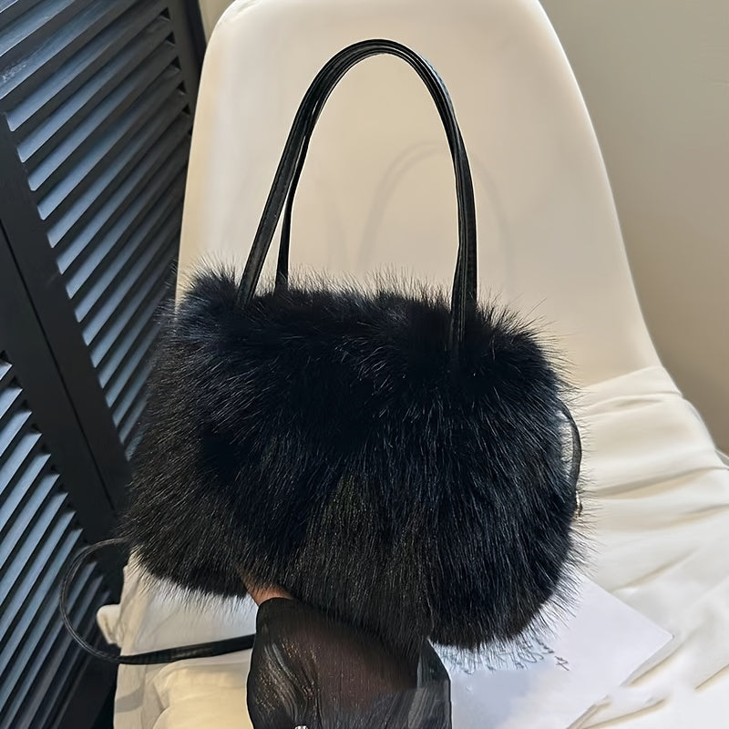 Women's Faux Fur Shoulder Bag, Chic and Comfortable, Adorable Crossbody Bag for Fall/Winter, Available in Pink, Coffee, Beige, and Black, Easily Foldable and does not include any accessories