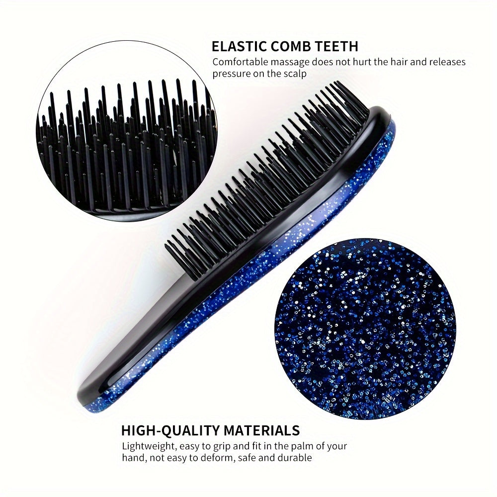 Portable, tiny massage comb for detangling hair with a starry sky design.