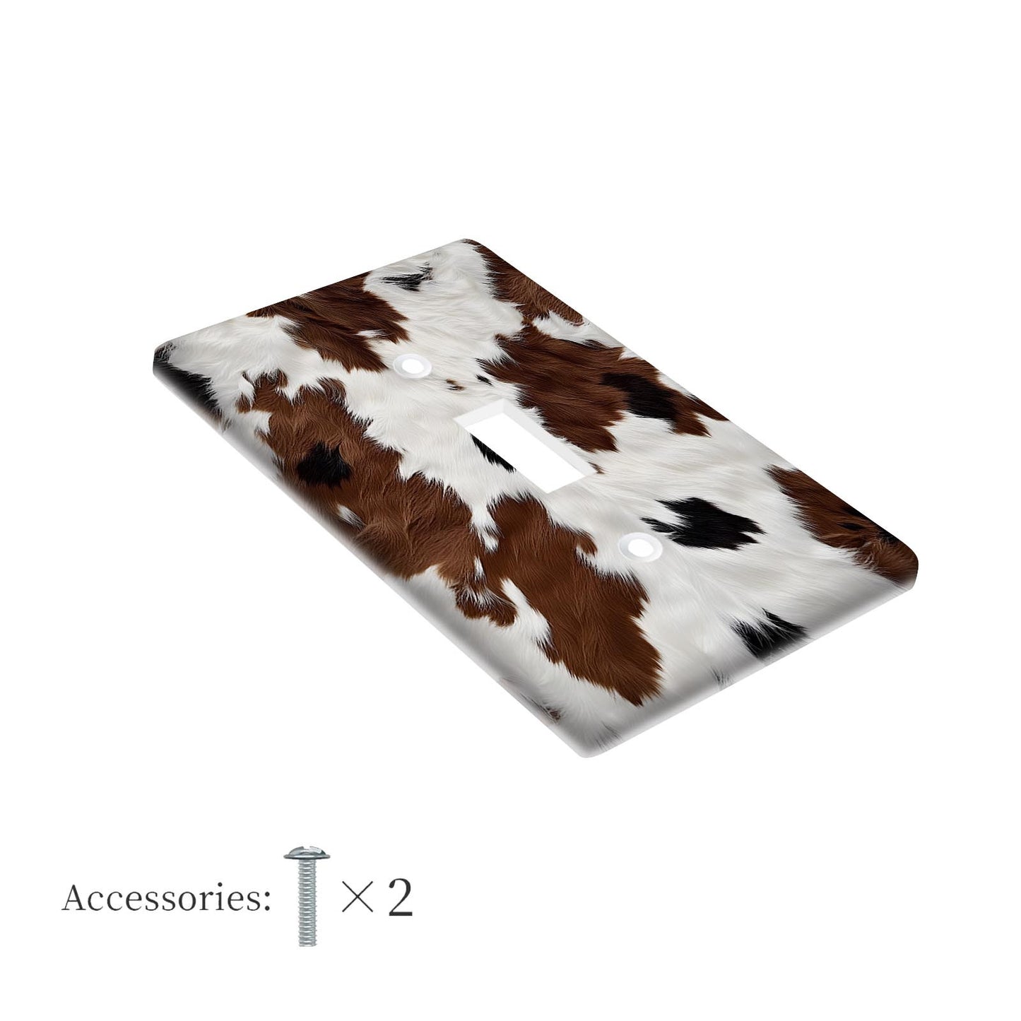 Western cow-print light switch cover for bedroom and bathroom walls, available in 1 or 2 gang sizes.