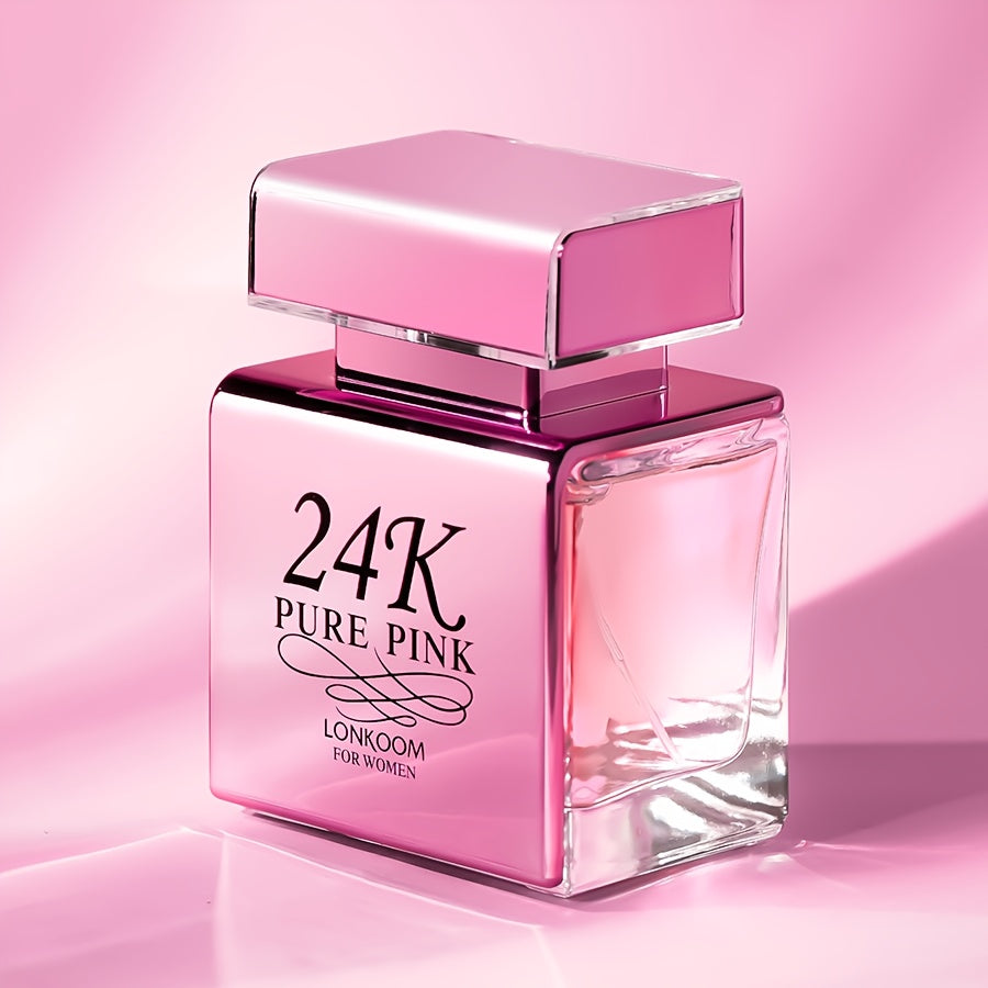 LONKOOM 24K Pure Pink Eau De Parfum: Floral & Fruity scent with Apple Top, Orchid Heart, Amber Base. Alcohol-Infused, Formaldehyde-Free, ideal winter date gift. 100ml Women's Perfume in