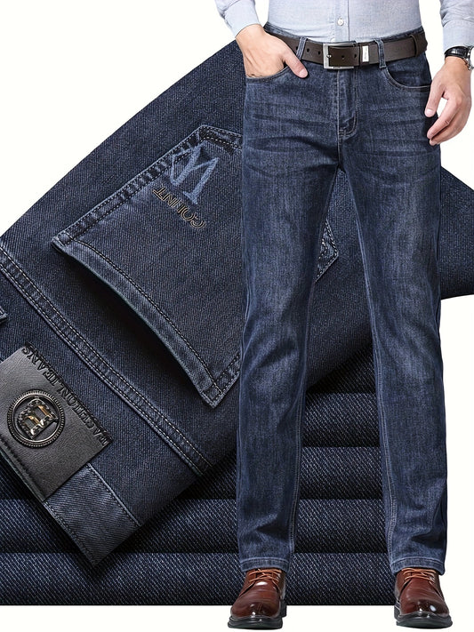 Men's Classic Blue Denim Jeans, Slim Fit with Stretch Blend for Comfort in Business or Casual Wear