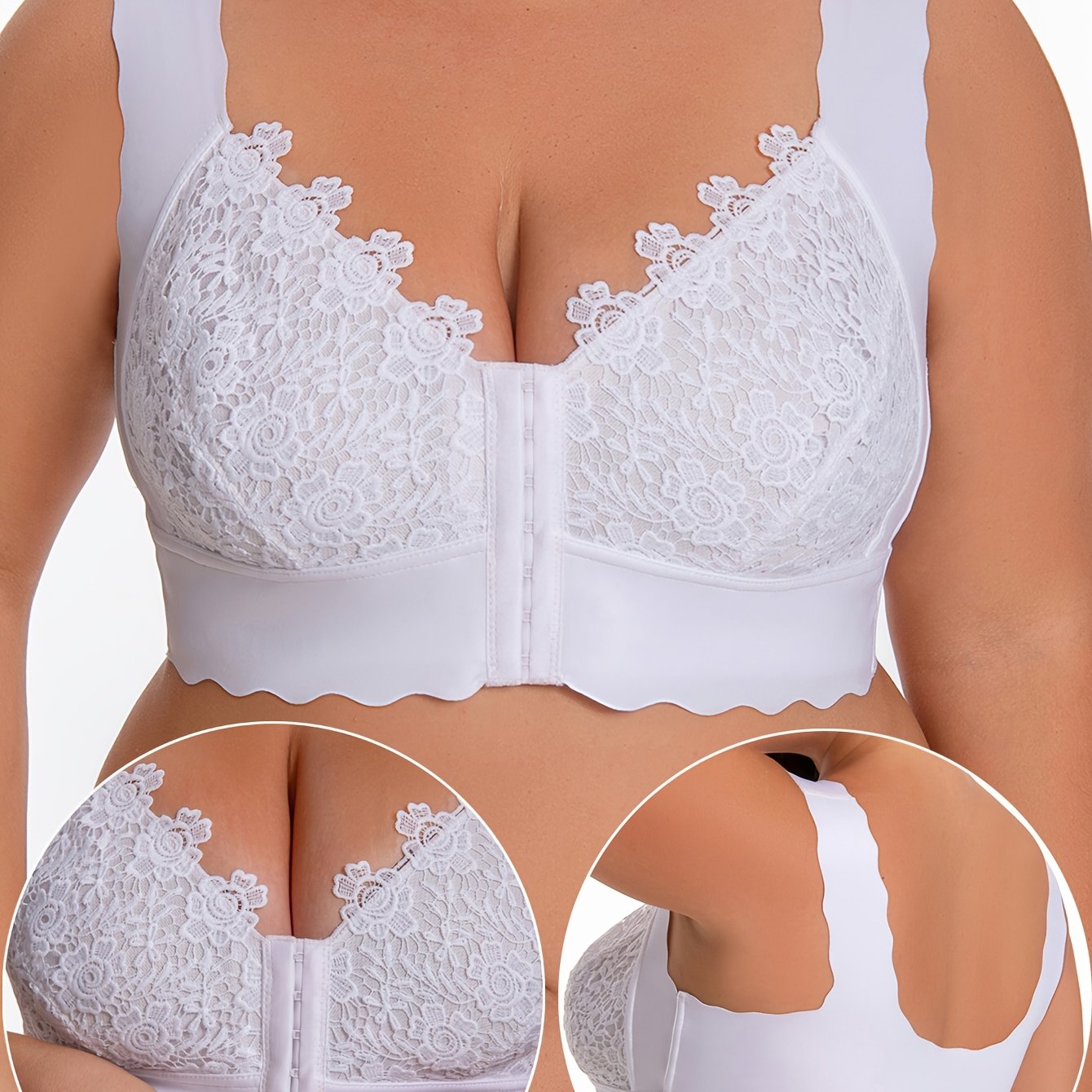 QVR Women's Plus Size Lace Bra, Polyamide and Elastane blend, Wireless with Lace Detail.