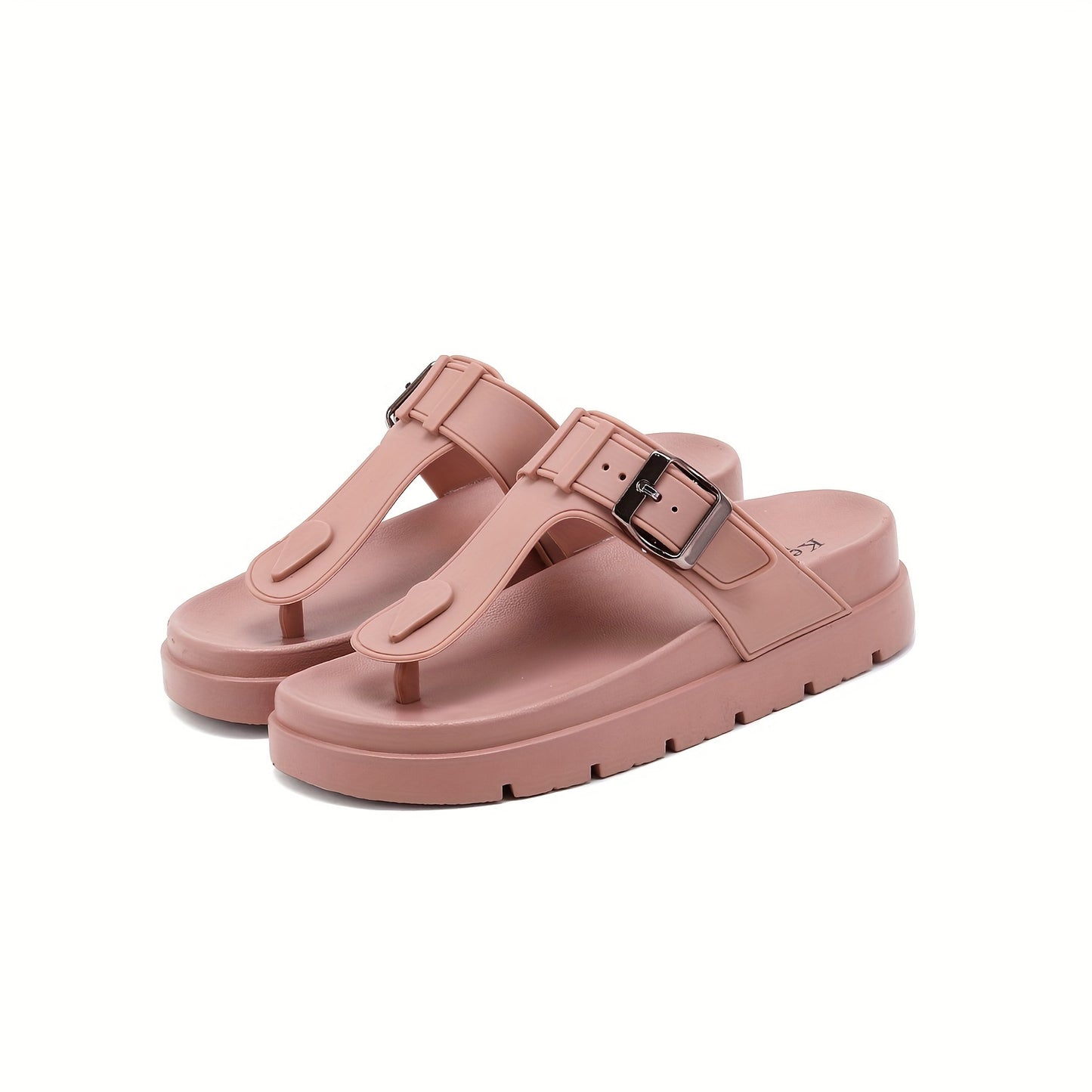 Comfortable Solid Color Flip Flops for Women, Casual Clip Toe Summer Shoes with Buckle Strap Detail