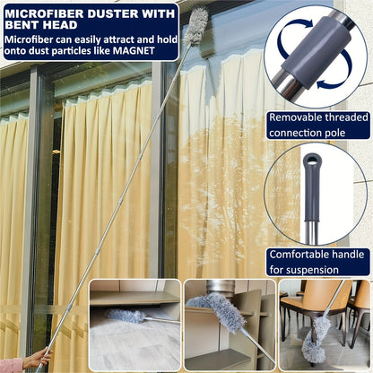 This 20-foot high duster set comes with a microfiber brush and extendable poles measuring 43.18cm. Ideal for reaching fans, spider webs, ceilings, blinds, furniture, and cars. No power required thanks to its durable plastic and metal construction.