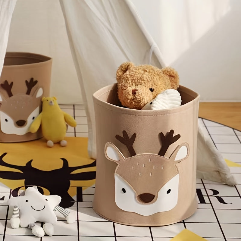 Cartoon animal fabric storage basket, perfect for organizing toys, clothes, and shoes. This multipurpose folding container is great for use in the home, bedroom, dorm, bathroom, or laundry room. Unfinished plush design adds a touch of fun to your storage