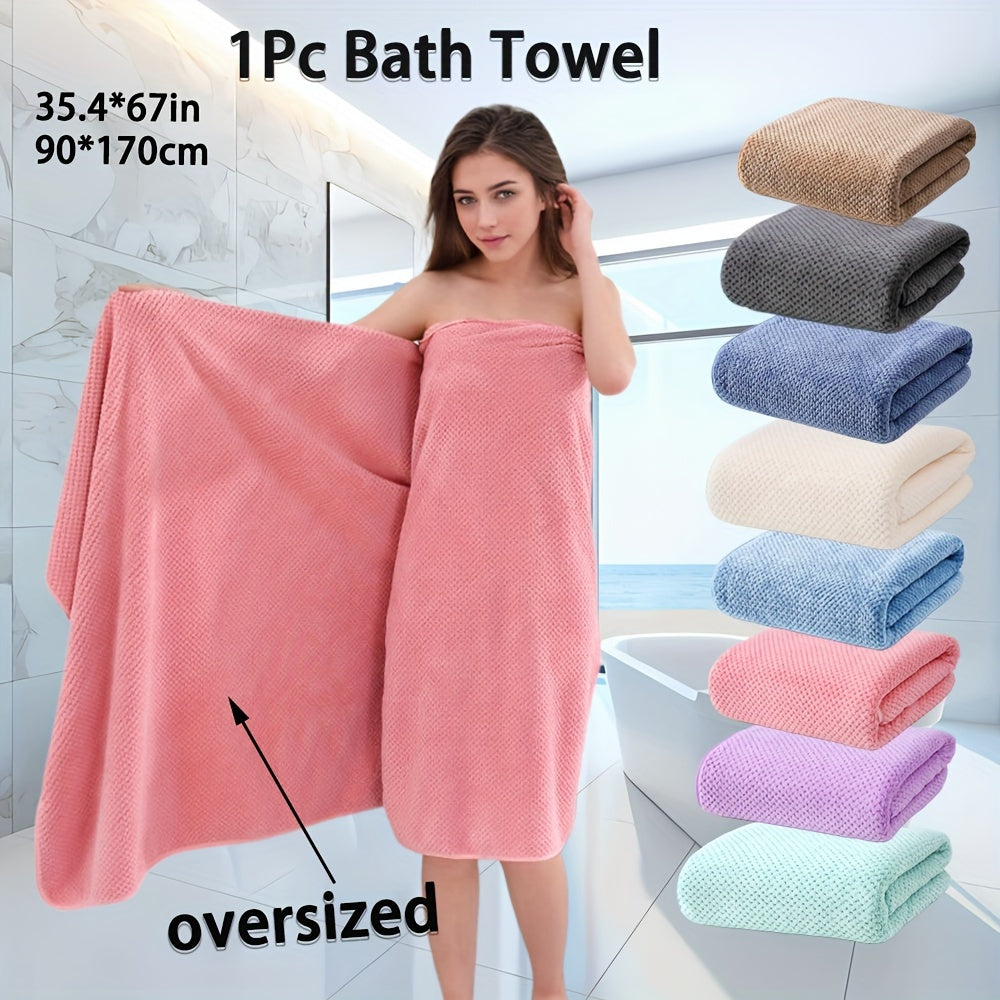 Large pineapple check patterned bath towel made of ultra-fine microfiber, highly absorbent and soft, suitable for various settings, available in multiple colors.