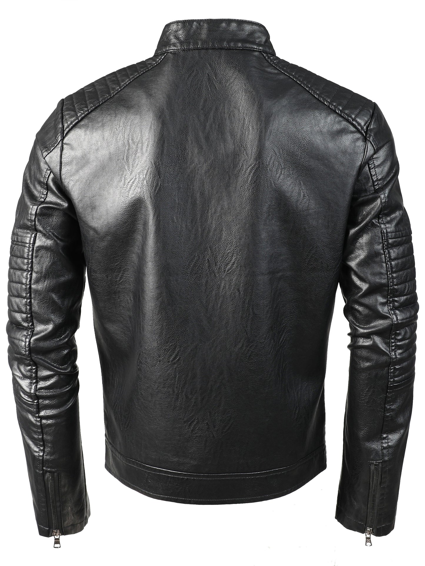 Men's Zip-Up Biker Jacket made of PU Leather