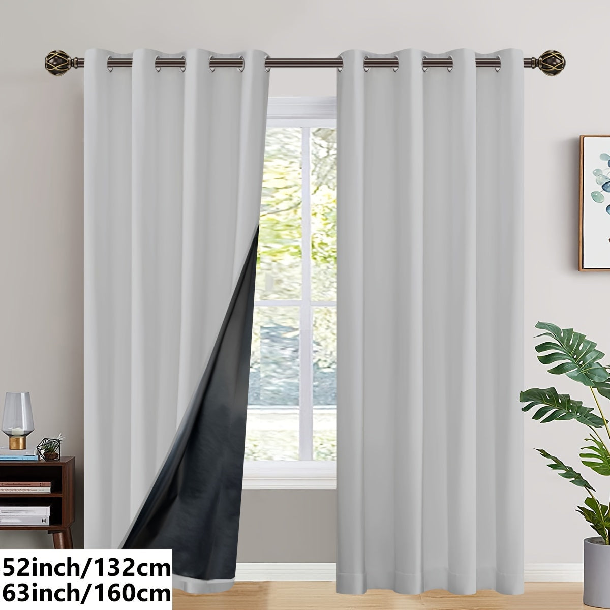 2PC Insulated Blackout Curtains with Coated Insulating Lining - Ideal for Living Room, Bedroom, Kitchen, Bathroom - Perfect for Home and Room Decoration