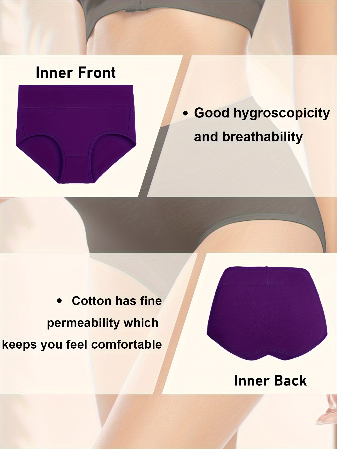 Set of 5 women's high-waisted triangle panties