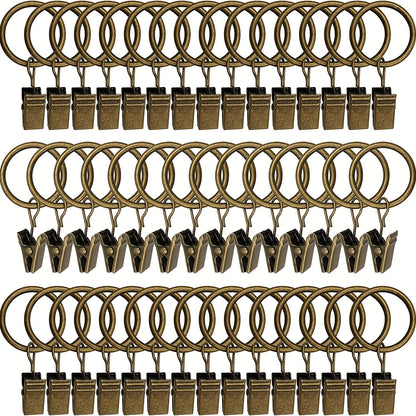 A collection of 44 luxurious golden curtain rings and clips, including both hooks and rings, designed to fit 5/8 inch curtain rods.