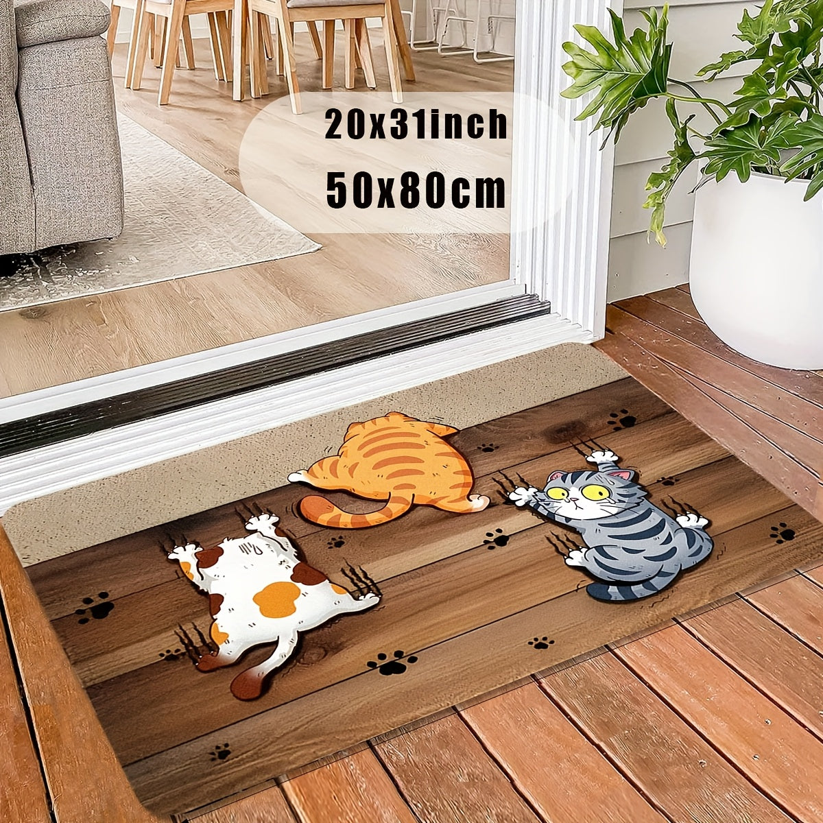 Whisker Wonders Cartoon Cats Printed Polyester Doormat - Non-Slip, Stain Resistant, Lightweight Floor Mat for Indoor and Outdoor Use. Quick Drying Entrance Rug Perfect for Christmas, Thanksgiving, St. Patrick's Day, Valentine's Day, and Mother's Day