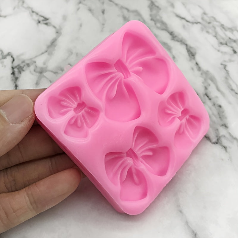 Silicone Mold Set Includes 1 Piece with Chocolate Fondant and 4 Mini Bows - Ideal for Cake and Cupcake Decoration