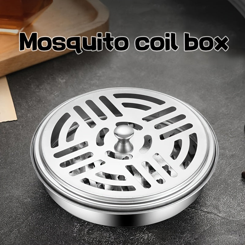 Sturdy Stainless Steel Mosquito Coil Holder with Lid - Flame-Resistant & Durable, Great for Residences, College Dorms & Accommodations - Ideal for Year-End Festivities like Halloween, Thanksgiving, Christmas & New Year's Eve