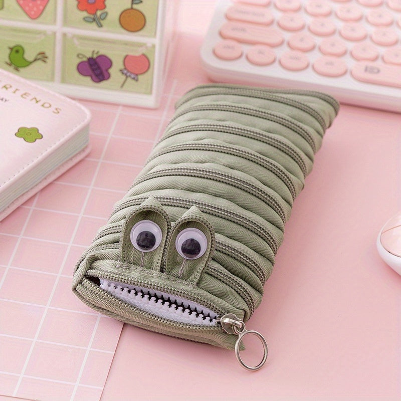 1pc Cute Caterpillar Pencil Case with Large Capacity - Ideal for Students, Back to School, Makeup Brush, and Pen Storage.