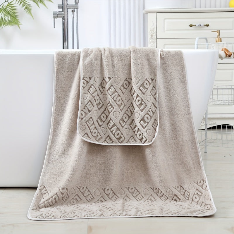 Love Textured Bath Linen Set includes a thick absorbent face towel and soft shower towel. Set comes with 1 bath towel and 1 hand towel, perfect for bathroom or home use.