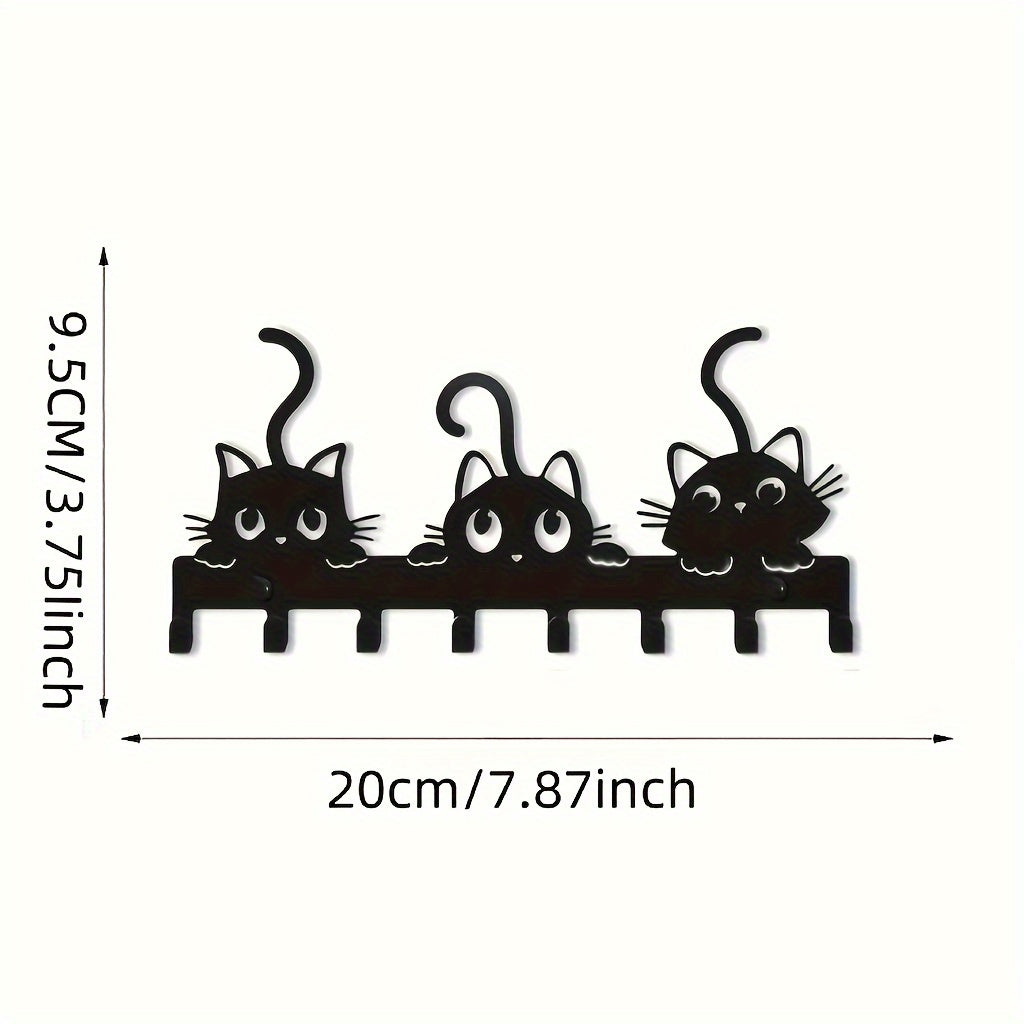 1-cat key hook holder made of wrought iron, ideal for home installation in living room or bedroom.