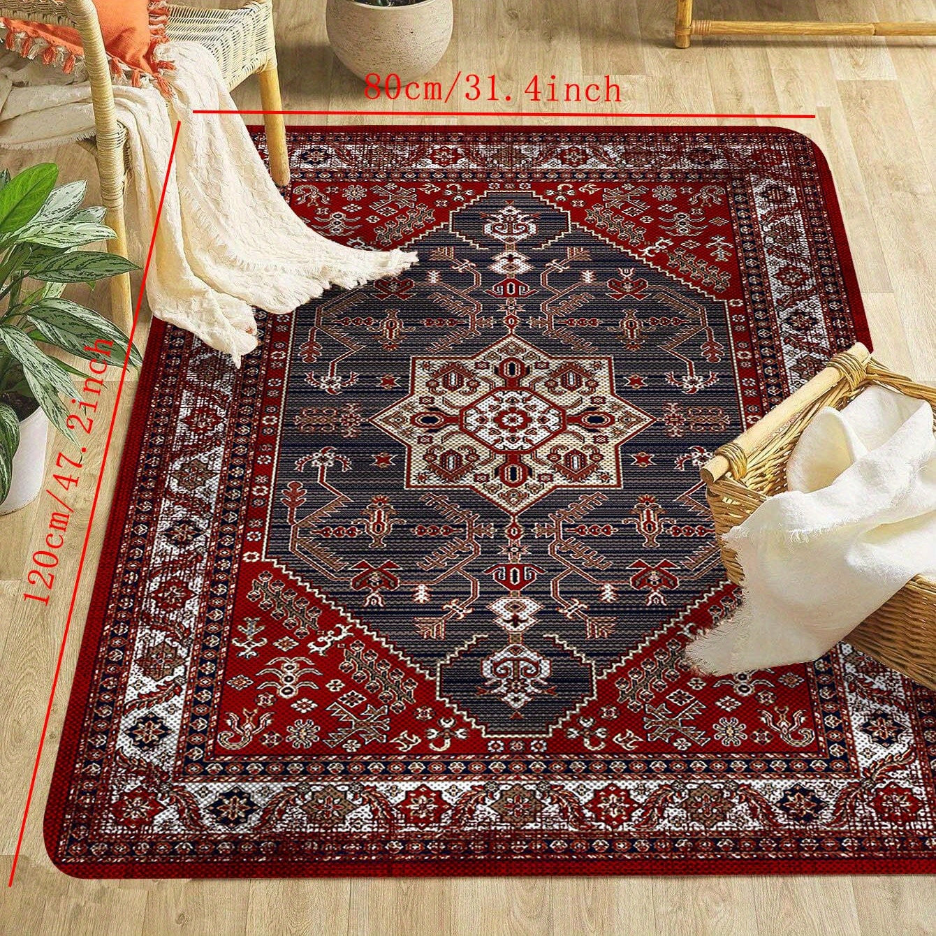 Vintage Boho Area Rug, 1 Piece, Non-slip and Stain Resistant, Fluffy Rug that is Machine Washable. Retro design with Waterproof and Anti-oil properties. Soft and Thickened with Shaggy texture, perfect for Living Room, Bedroom, Nursery, Game Room