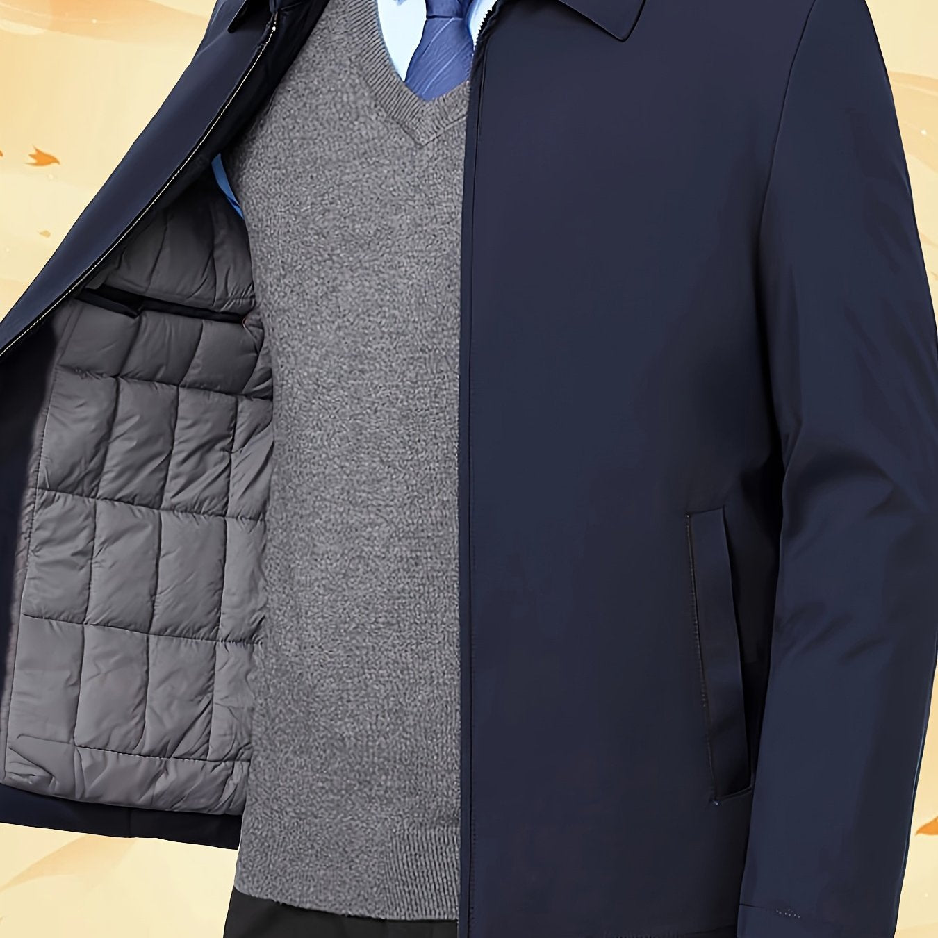 Men's casual lapel jacket made of non-stretch polyester, suitable for hiking and outdoor activities. Solid color with long sleeves and zippered closure. Regular fit with no belt, suitable