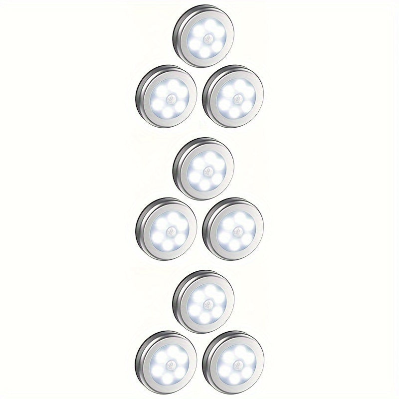 Motion Sensor Puck Lights in sets of 3, 6, 9, or 12, battery-powered LED lights for various areas of the home.