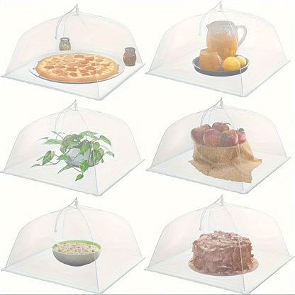 Reusable mesh food cover for outdoor use, ideal for keeping bugs out. Easy to clean and collapsible. Durable plastic and metal construction.