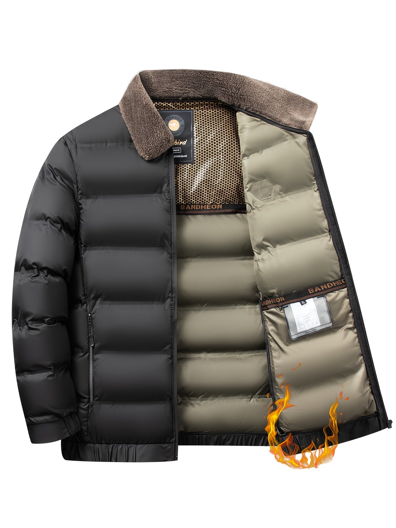 Men's winter jacket with faux fur lapel collar, regular fit, zippered outerwear, 500g/m² fabric weight, suitable for casual daily wear.