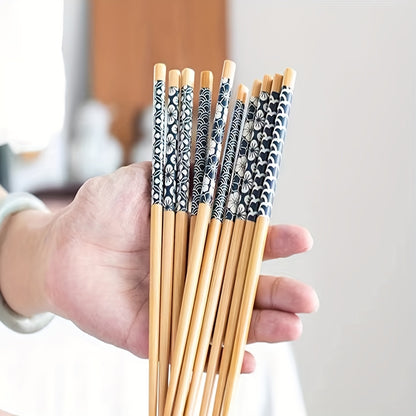 5 pairs of premium bamboo chopsticks, non-slip, high temperature resistant, lightweight, and dishwasher safe.