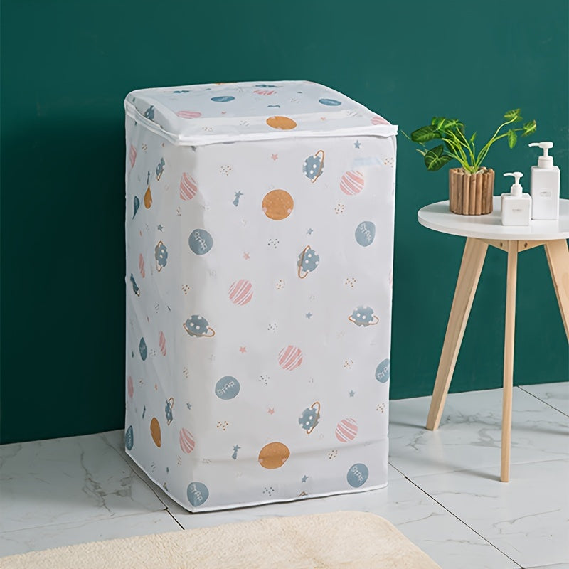 Translucent PEVA Washing Machine Cover fits Front-Loading & Roller Models, with Colorful Pattern Design, for dust protection.