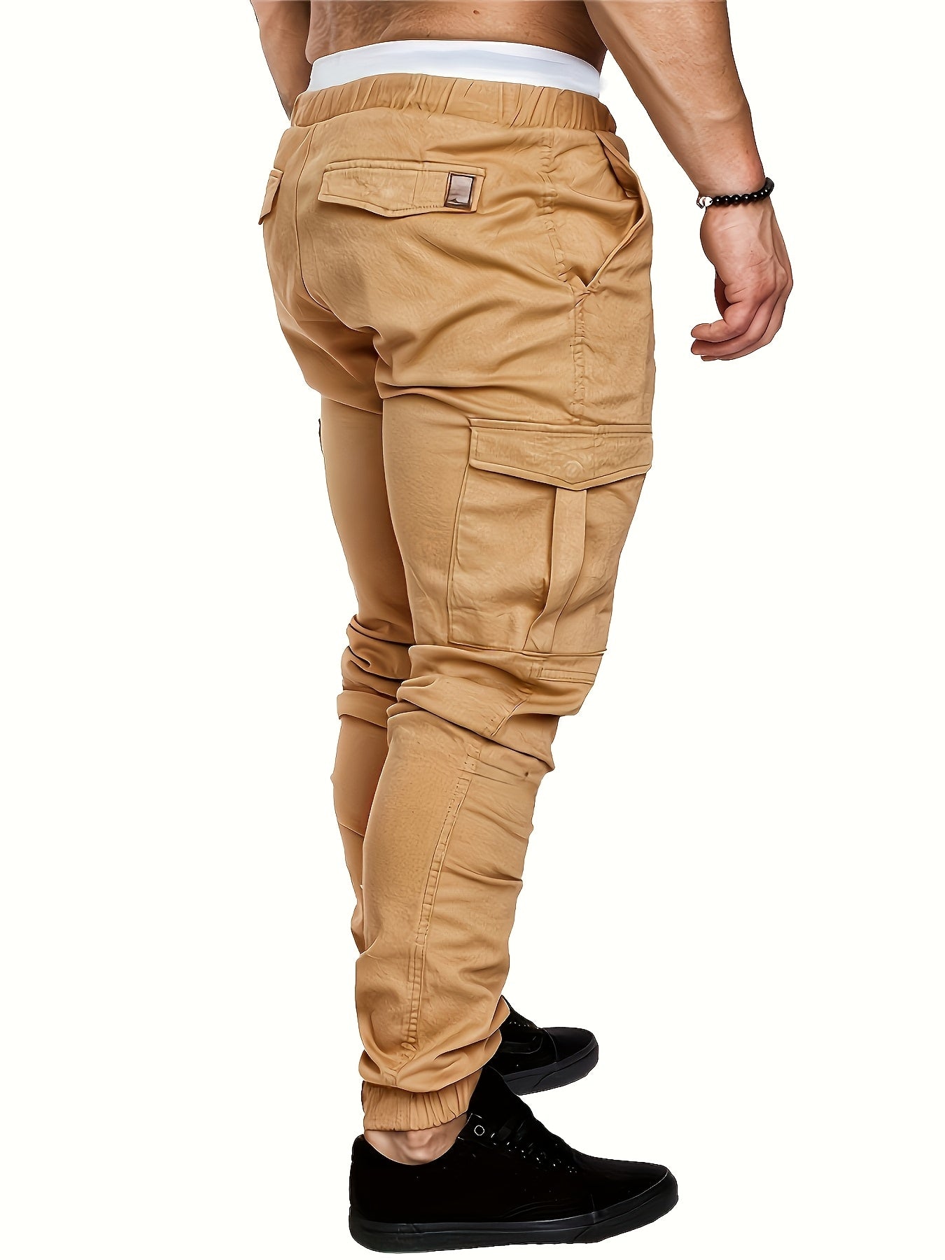 2-piece men's cargo pants set in solid color cotton with drawstring waist, regular fit, all-season wear.