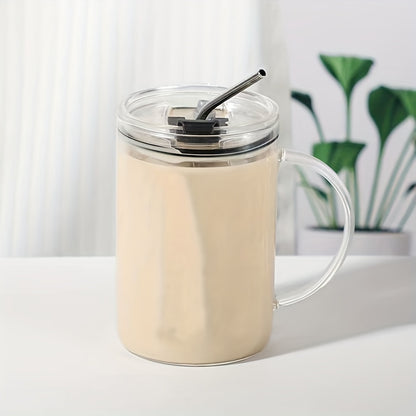 One large 1L heavy-duty glass water cup with lid and straw for iced coffee and other beverages, perfect for any season.