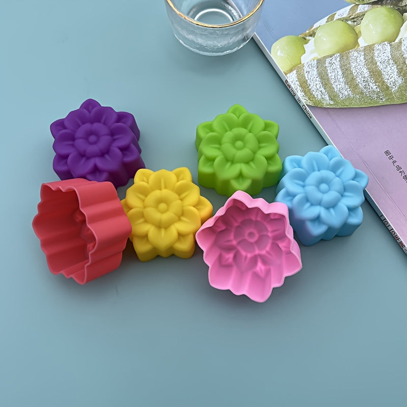 Set of 6 3D Flower Silicone Cake Molds for DIY Jelly Pudding Cake and Candle Making, Perfect for Kitchen Party Decorations